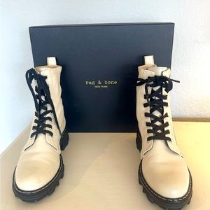 Rag and Bone Shiloh combat boot in antique white. Size 8. Never worn